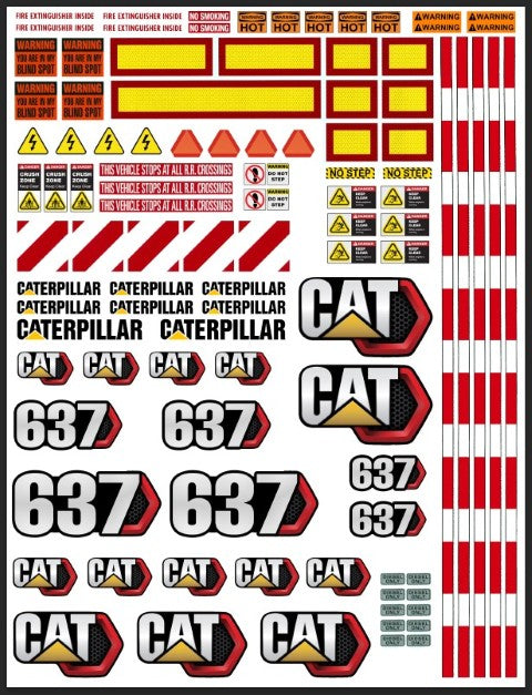 Caterpillar 637 Scraper Decals for 1:12/1:14/1:16 Scale