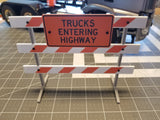 Miniature Type 3 Safety Barricades with Sign at 1/14 Scale
