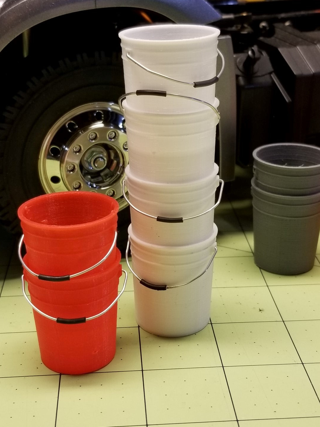 1:10 Scale 5 Gal. Bucket 4 Pack Multiple Color Options 3D Printed Miniature  Accessory Scale RC 