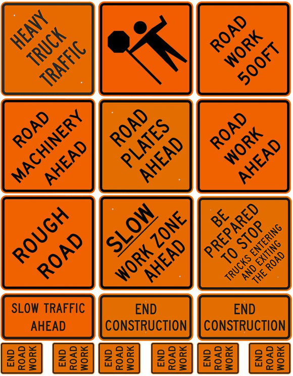 Construction Sign Decals CS-02 for 1:12/1:14/1:16 Scale