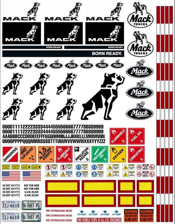 New Mack Semi Tractor Truck Decals for 1:12/1:14/16 Scale