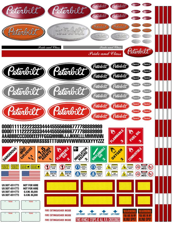 New Peterbilt Semi Tractor Truck Decals for 1:12/1:14/16 Scale