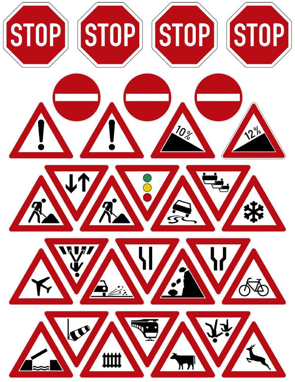 European Traffic Sign Decals EU-01 for 1:12/1:14/1:16 Scale
