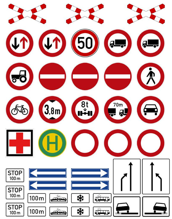 European Traffic Sign Decals EU-02 for 1:12/1:14/1:16 Scale