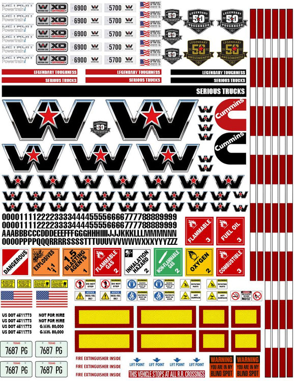 New Western Star Semi Tractor Truck Decals for 1:12/1:14/16 Scale